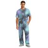 Men's Home Pajama Set, Short Sleeve Top and Long Pants with Button Fly and Drawstring Waist