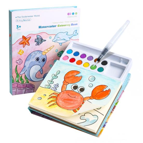 

Yousheng Kids Watercolor Painting Book with Pre-Printed Pigments Mess-Free DIY Coloring Pad Educational Art Activity for Travel And Birthday Gift B