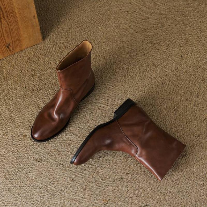 

Осень и зима однотонные ботинки-рыцари на среднем каблуке из коровьей кожи, женский каблук, резиновая подошва, универсальные кожаные ботфорты, новые ботинки средней длины для женщин 40
