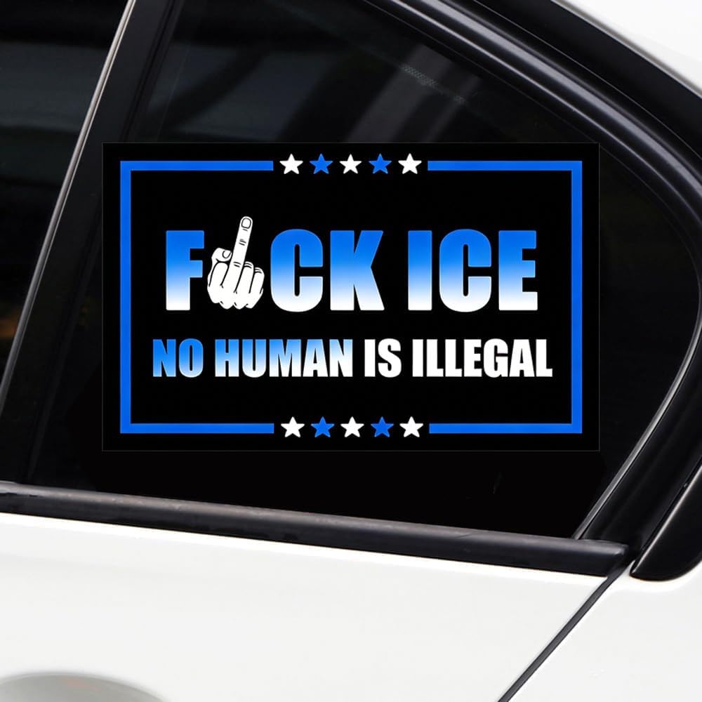 Fuck ICE Car Decal No Human is Illegal Bumper Stickers, Abolish ICE American Flag Sticker, Waterproof Vinyl Car Decals for Car Window Fridges Trucks синий