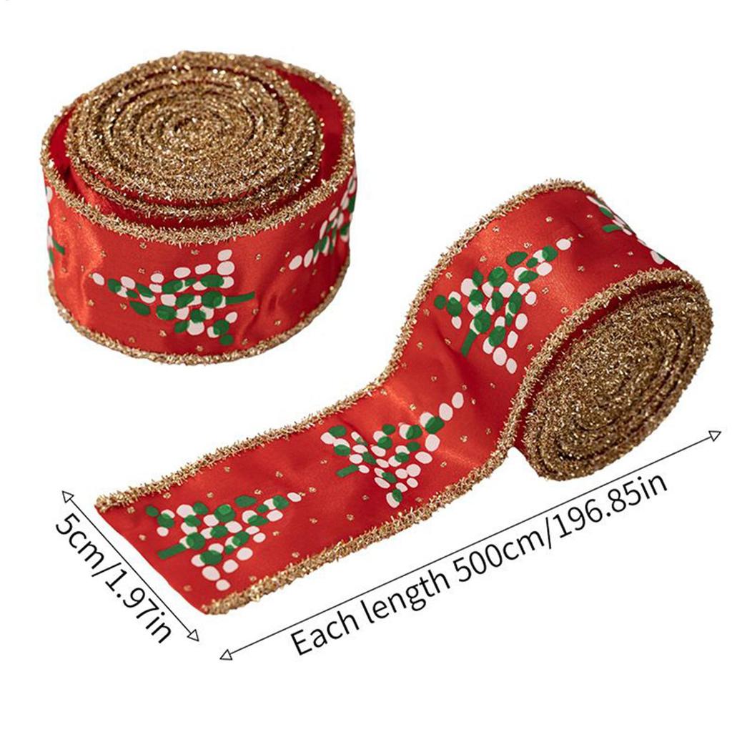 Christmas Wired Ribbon 2 Rolls Wired Edge Tree Decoration Holiday Crafts Wrapping Ribbon For Party Stairs Window Garden Garland