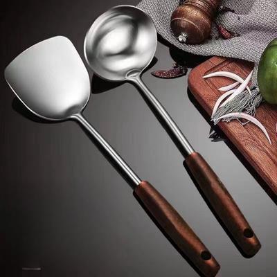 Stainless Steel Spatula Spoon With Wooden Handle Lengthened Cooking Spoon Anti-Scalding Cooking Shovel Kitchenware