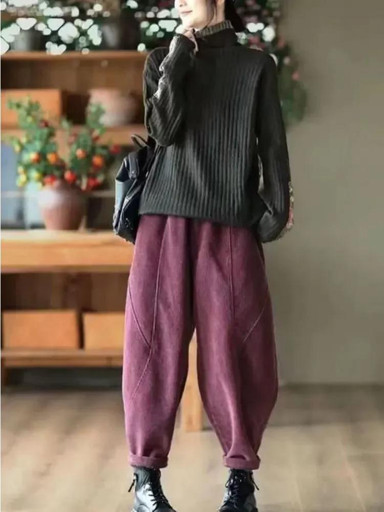 Corduroy  Autumn Winter Pants Casual High Waist Warm Women Pantalones Vintage Ankle-length Jogger Fashion Trousers
