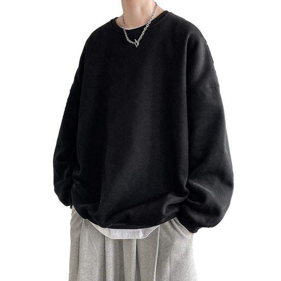 

Світшот вільний, однотонний, круглий виріз, довгий рукав, товстий теплий м’який унісекс, повсякденний простий стиль 3XL чорний