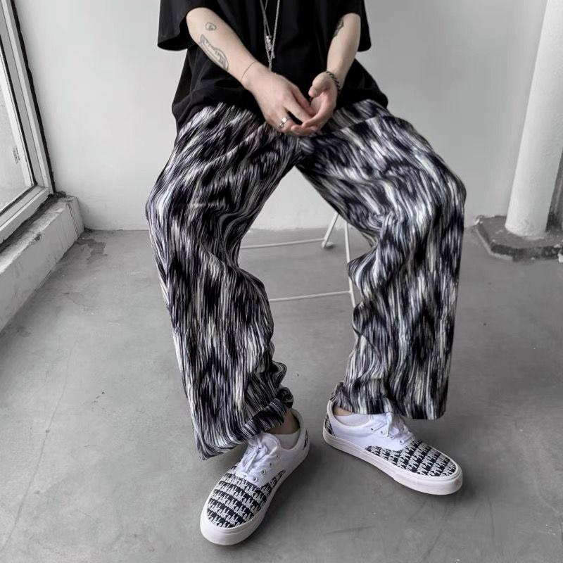 Mens Ice Tie-Dye Casual Pants American Style Thin Loose Straight Leg Hiphop Trousers