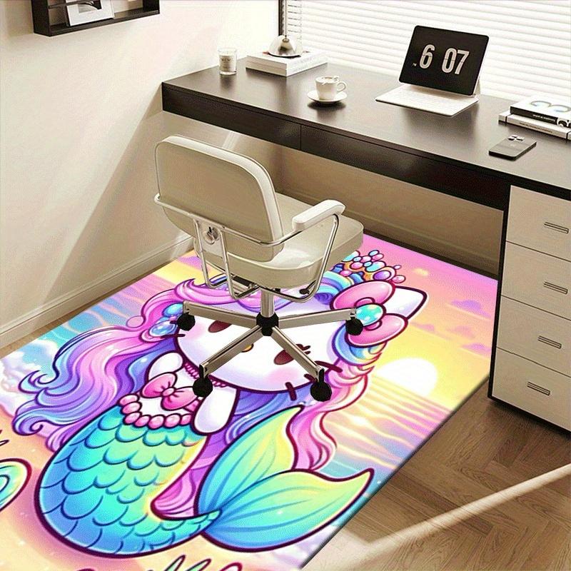 1pc Sanrio Hello Kitty Mermaid Printed Office Carpet Rectangle Rug Under The Table,Perfect Room Decor for Living Room, Bedroom, Kitchen, Non-slip Floo