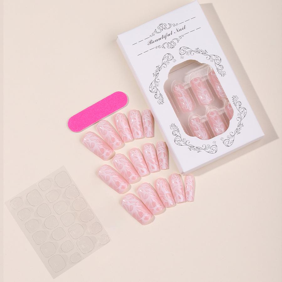 

2024 Модные носимые ногти ручной работы - Накладные ногти с мраморным узором и простым художественным дизайном.