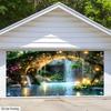 2D Fantasy Cave Waterfall Garage Door Tapestry Enchanted Forest Background Cloth