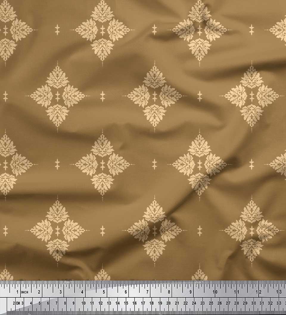 

Японська креп-атласна тканина Soimoi із принтами на тканині з квітковими блоками на метри 42 дюйми 42 Inch Wide - Poly Crepe коричневий