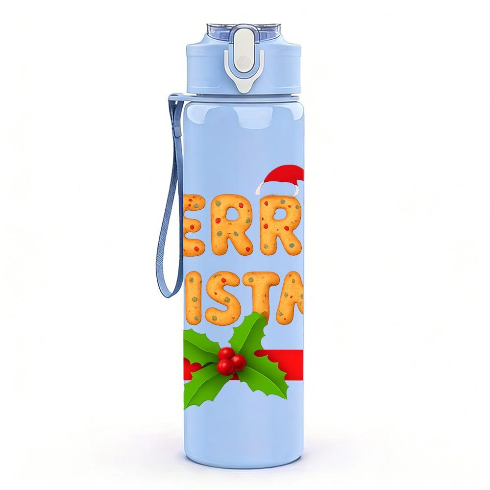 1PC Merry Christmas Banner Text Pattern 750ml Color Plastic Sports Water Bottle Leakproof Flip Straw Lid Suitable for Sports Office Home Use
