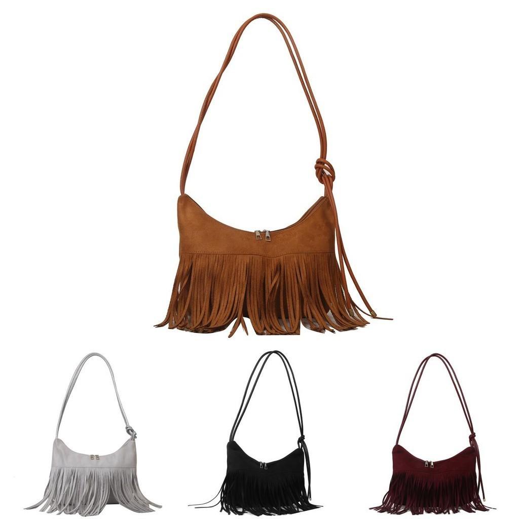 Fashionable Fringed Large Capacity Shoulder Crossbody Bag 2023 Street Trendy Tote Bag Gray Black Red Brown Coffee