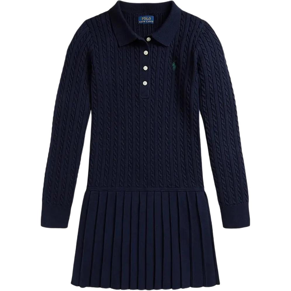 Polo Ralph Lauren Dress FW25 Solid Color Cotton Cable Knit Polo Collar Kids dress 313978841-001