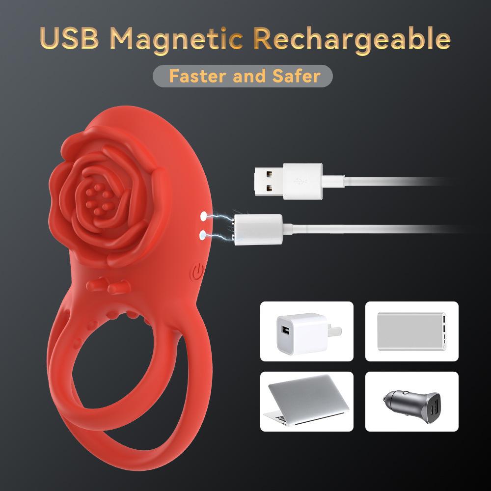Rose Lock Vibrating Ring for Men, 8-Mode Magnetic Rechargeable Wearable Adult Toy
