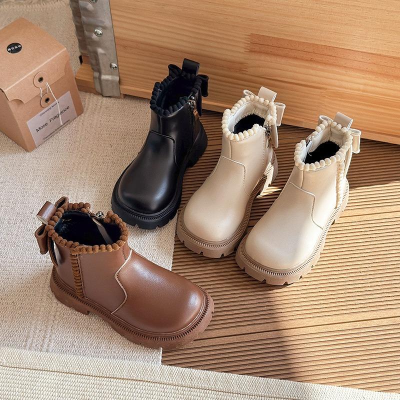 Kids Girls British Style Fleece Lined Soft Sole Princess Martin Ankle Boots