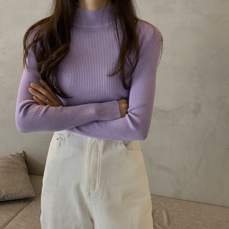 Medium-necked Blouse, Semi-turtleneck Sweater, Slim-fitting Top In Spring, New Tight-fitting.