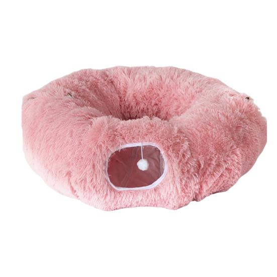 Plush Cat Tunnel Bed with Hanging Balls Washable Indoor Kittens Donut Tunnel Toy Small Large Cats Pets Round Peekaboo Cave Play Tunnel Pet Supplies