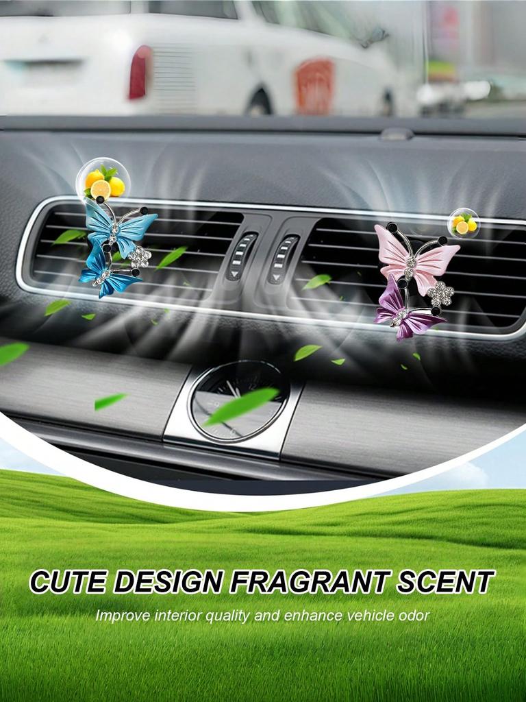 Car Air Vent Butterfly Clip, Gradient Pink Purple & Blue Design, Metal Clip for Car AC Vents, Vehicle Interior Decoration Access