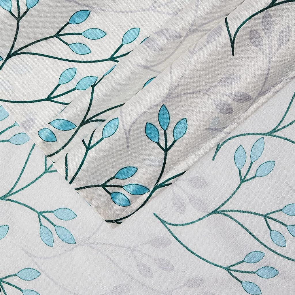 Pack of 2 Polyester Leaf Print Window Curtain Regular Print 135 GSM , White & Blue