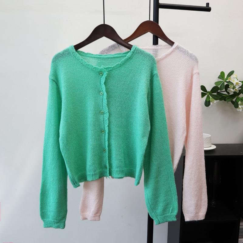 Early autumn new thin soft waxy knitted cardigan simple versatile and thin solid color sweater jacket women