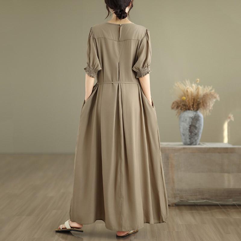 Short Sleeve Plus Size Vintage New In Dresses for Women Casual Loose Maxi Long Summer Dress