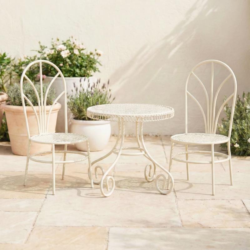 1/3Pcs Dollhouse Garden Display Ornament Prop Accessory Miniature Table Chair Model Tiny Home Decor Iron Furniture