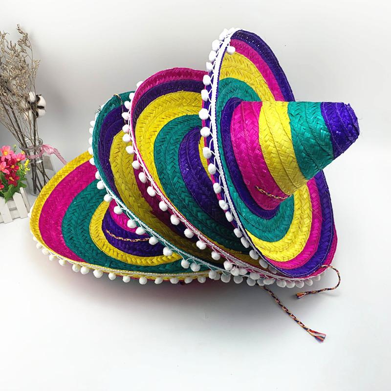 Cappello da Festa Messicano Colorato a Tesa Larga in Paglia Uomo Donna Estivo all'Aperto Cappello Parasole Visiera Parasole Cappello da Spiaggia Sombrero Decorazione di Halloween