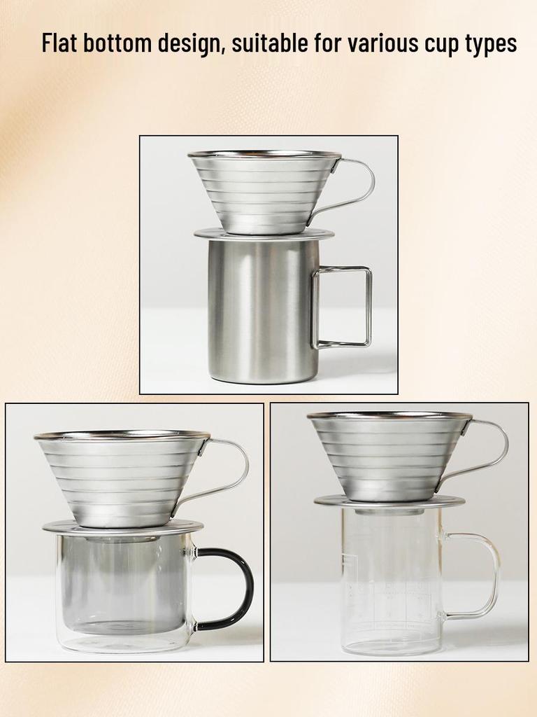 Stainless Steel Flat Bottom Pour Over Coffee Filter Cup and Pot Set