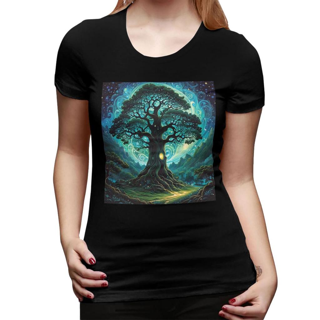 Magic Green Tree TShirt for Women Round Neck Streetwear T Shirts Womens Short Sleeve Summer Clothes Tops