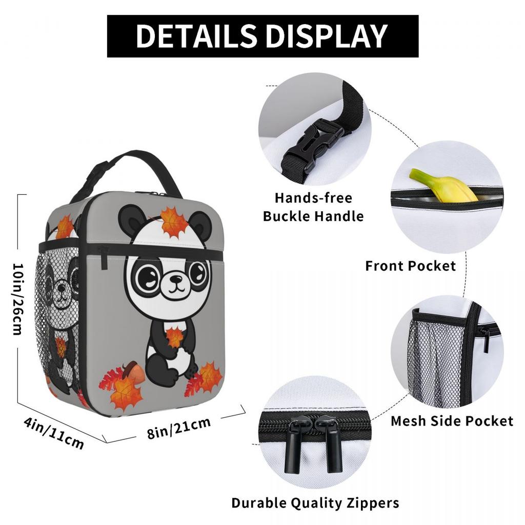 Autumn Time With Cute Panda Insulated Lunch Bag for Women Kids Leakproof Food Boxes Thermal Lunch Box Tote