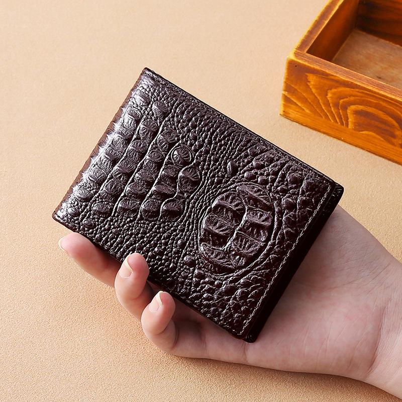Men's Genuine Crocodile-Embossed Leather Wallet with ID Card Slot & Multiple Pockets - Compact Business RFID Blocking