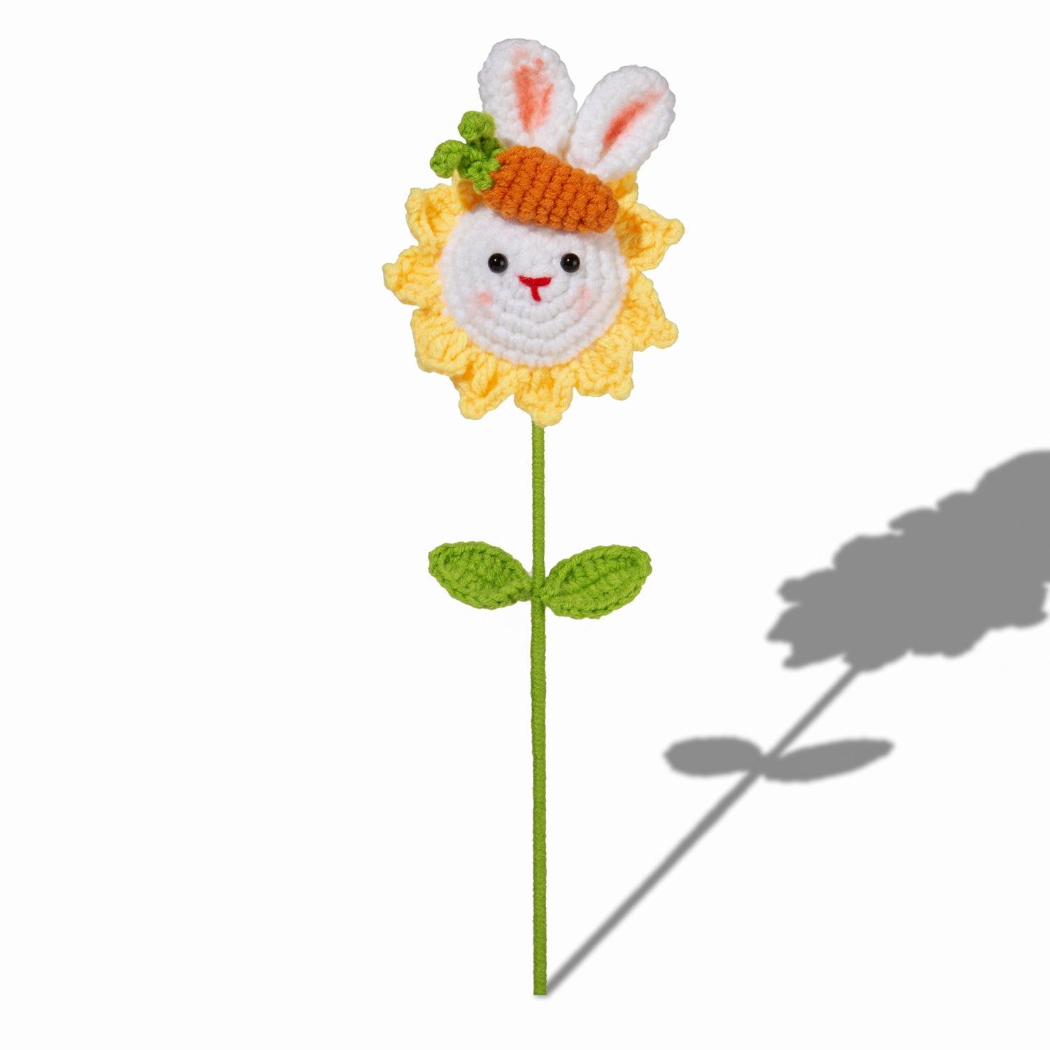 

Rabbit Crochet Flowers with Potted Animal Knitted Flower Handwoven Plant Bookshelf Table Decor Gift