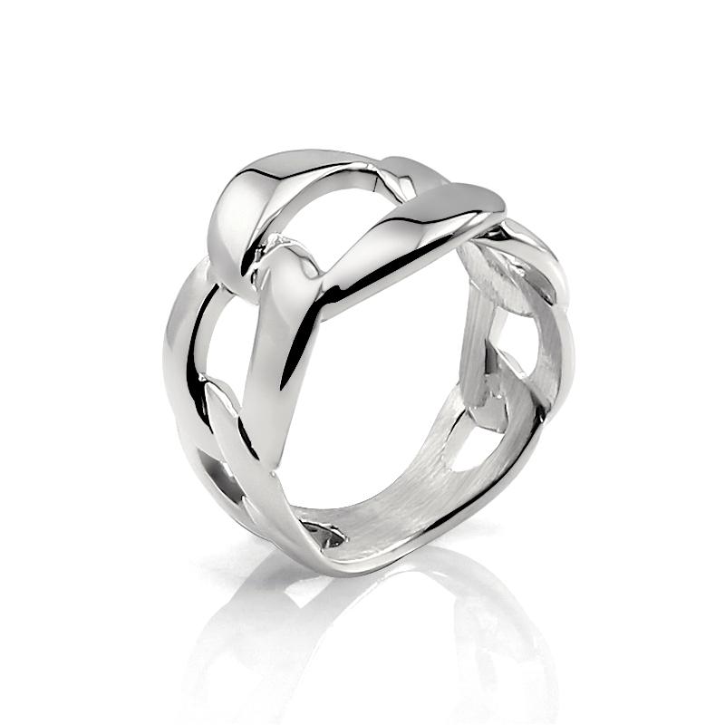 

Vintage Custom Not Fade Fashion Jewelry 18K Gold Plated Chunky Ring Stainless Steel Cuban Chain-shape Hollow Rings for Women 6 серебряный
