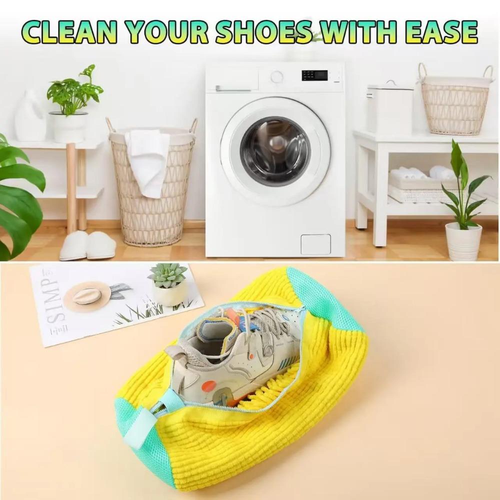 Durable Shoe Washing Machine Bag for All Shoe Types-Yellow with Blue Zipper,Ideal for Sneakers and Casual Shoes,Laundry Wash Bag