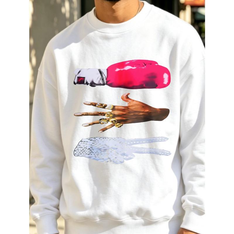 1pc Men'S Sweatshirt, Streetwear Hip Hop Style, Unique Boxing Glove And Hand Print Design, Casual Daily Wear for Young Men, Plus Size