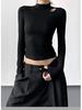 Women's Slim Fit Velvet Turtleneck Long Sleeve T-Shirt, Gray, 2025 Spring/Autumn/Winter Collection.