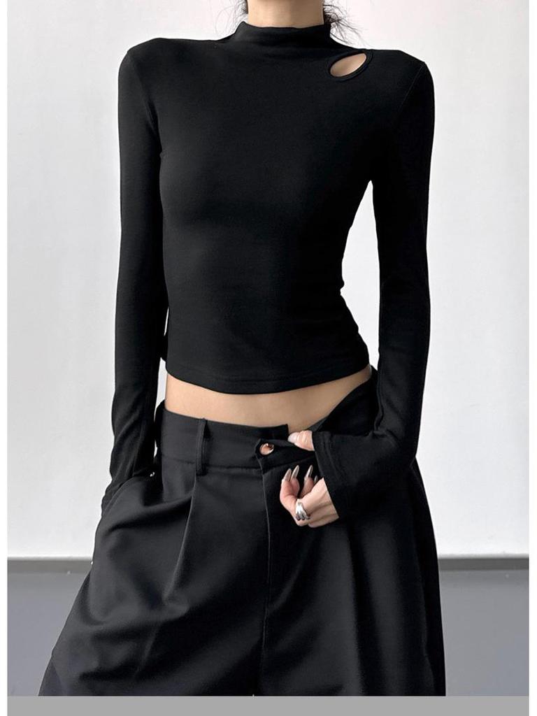 Women's Slim Fit Velvet Turtleneck Long Sleeve T-Shirt, Gray, 2025 Spring/Autumn/Winter Collection.