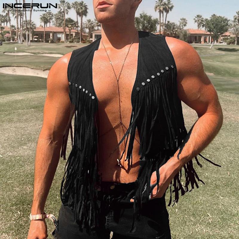 INCERUN Men Gothic Tassel Sleeveless Waistcoat Tank Tops Vest