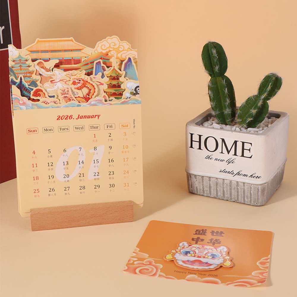 Paper Craft Mini Desk Calendar Card Insert Vase-Like Calendar Flowers Desk Calendar  Home