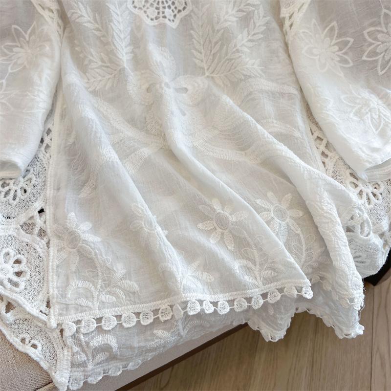 Dimanaf 2025 Nové Letní Základní Tričko Dámské Krajkové O-výstřih Halenka Topy Trička Ležérní Volné Bílé Krátké Trička