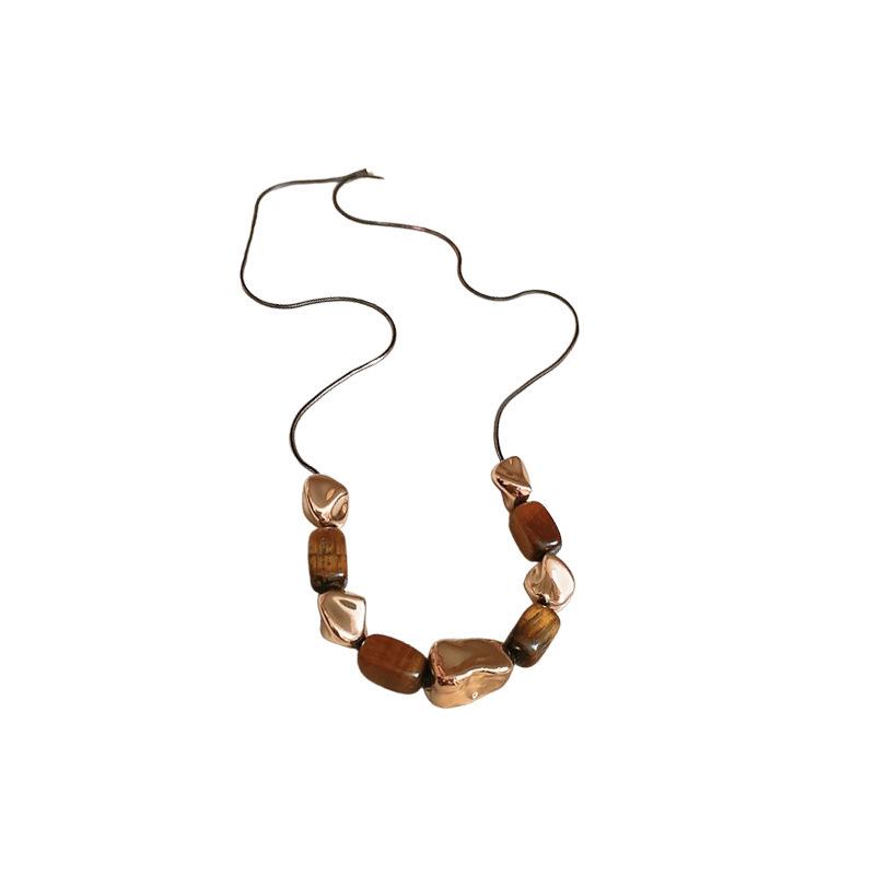 Retro Tiger Eye & Pearl Clavicle Necklace - Autumn/Winter Y2K Style