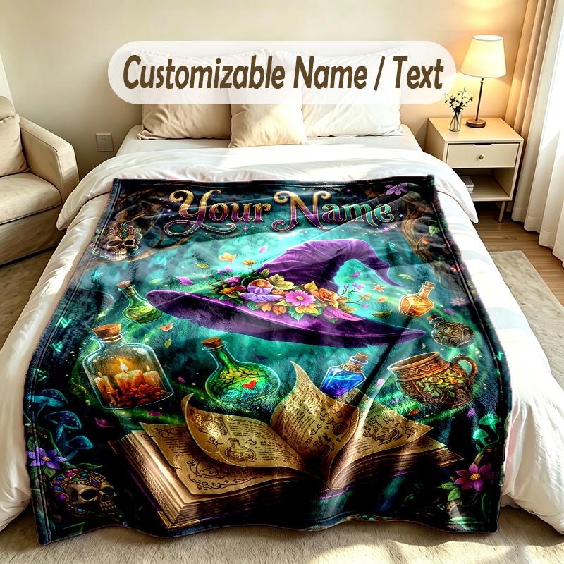 Fantasy Magic Theme Custom Blanket Personalized Name & Text Customized Soft Warm Throw Blanket Home Decor