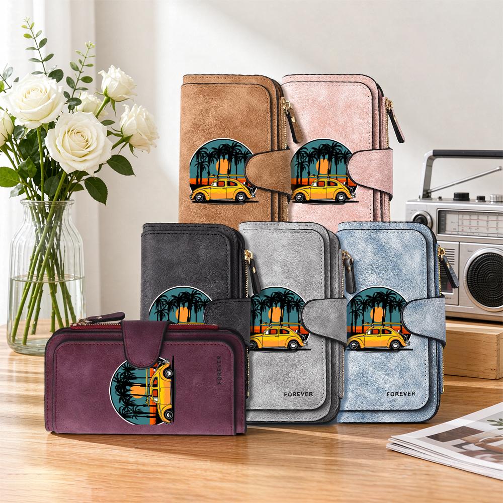 Vintage Palm Beach Car Printed Long Fashion Wallet for Daily Use