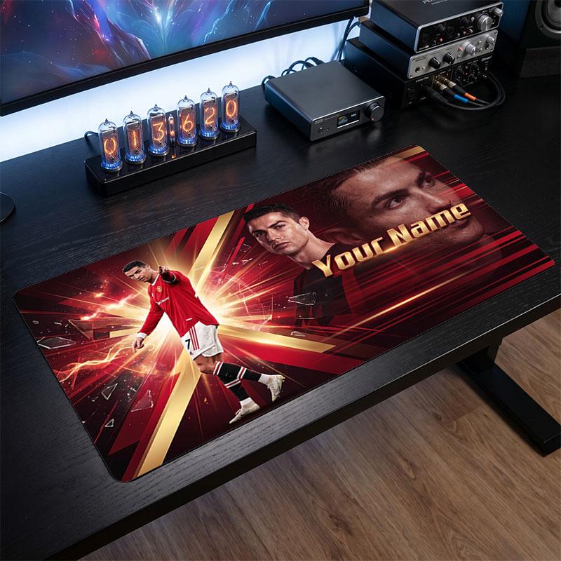 Cristiano Ronaldo Custom Large Mouse Pad, Personalized Name Text Print, Football Logo Non‑Slip Desk Mat Gaming Gift