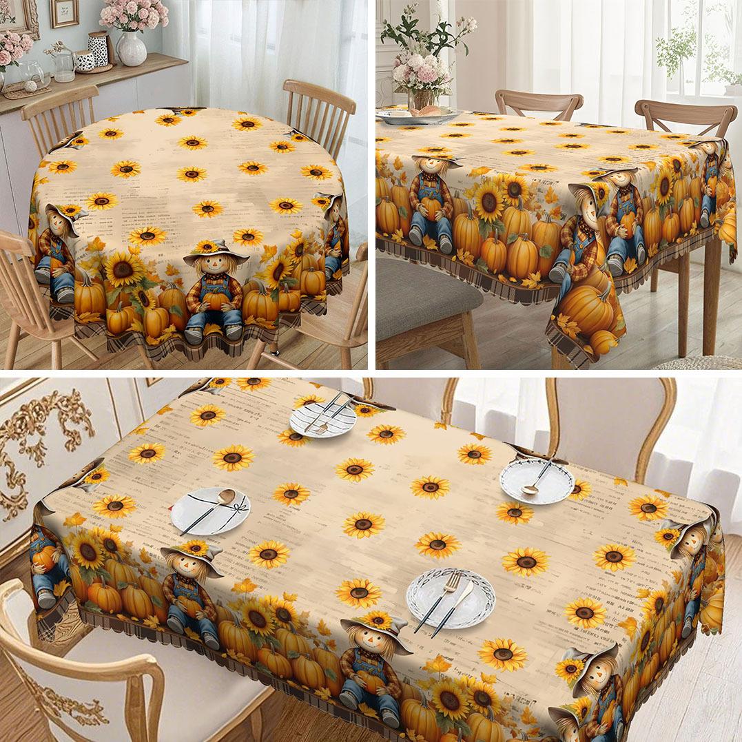 

Thanksgiving Sunflower Pumpkin + Scarecrow, Healing Tablecloth, Creating An Autumn Table Atmosphere Tablecloth Round tablecloth-152x152cm