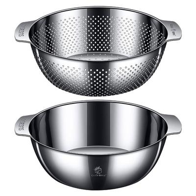 Colador de acero inoxidable 304 con asa, juego de colador microperforado con tazón para mezclar, libre de BPA, excelente, 2 piezas