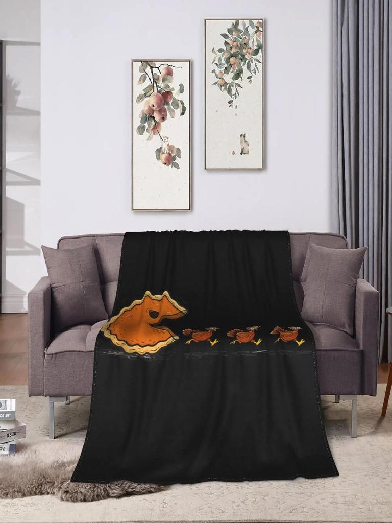 Funny Thanksgiving Pumpkin Pie Chasing Turkey Soft Warm Plush Throw Blanket for Living Room Bedspread Flannel Couch Cover