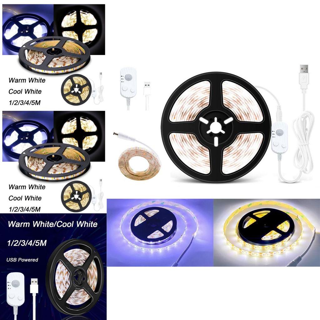 Luzes de Fita LED Versáteis com Sensor de Movimento PIR de 1-5m Alimentadas por USB para Armários e Escadas