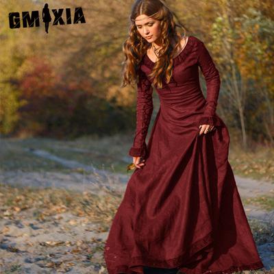 Kadın Moda İlkbahar Sonbahar Düz Renk Baskı Uzun Kollu O-Boyun Yüksek Bel Günlük Elbiseler