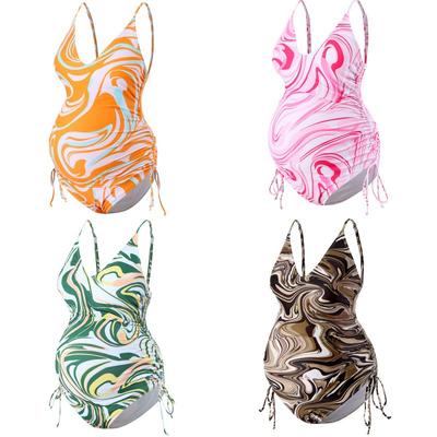 2026 Pregnant Women's Bikini One-Piece Printed Sexy Straps with Drawstrings Slimming Swimwear Strapless Backless Women's Dress
