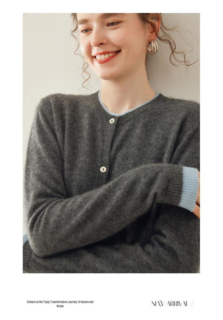 Women's Cashmere Cardigan - Fake Two-Piece, Slimming, Short, Round Neck, Gentle Style for Autumn/Winter 2025